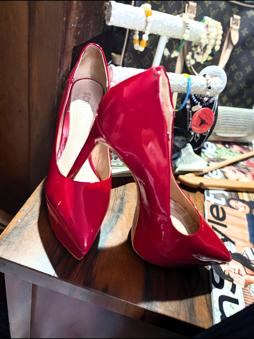 Women's Red Patent Platform Stiletto Pumps - Picture 2 of 6